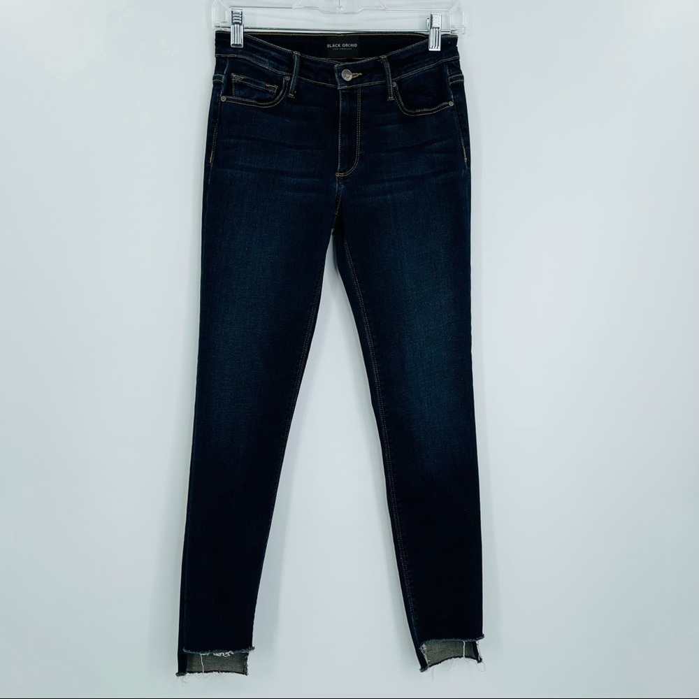 Black Orchid Jude mid rise super skinny jeans step frayed hem‎ women's size 25
